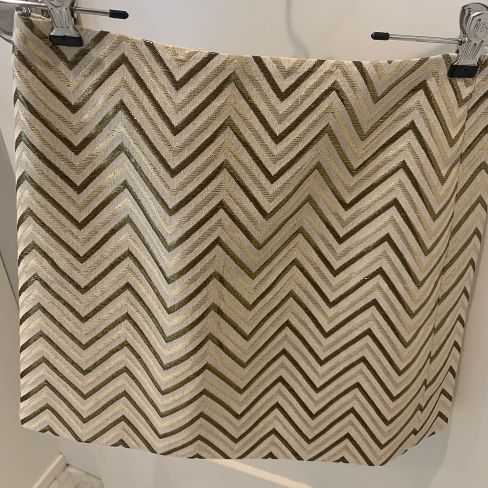 NWT jcrew metallic chevron mini skirt sz zero cream gold